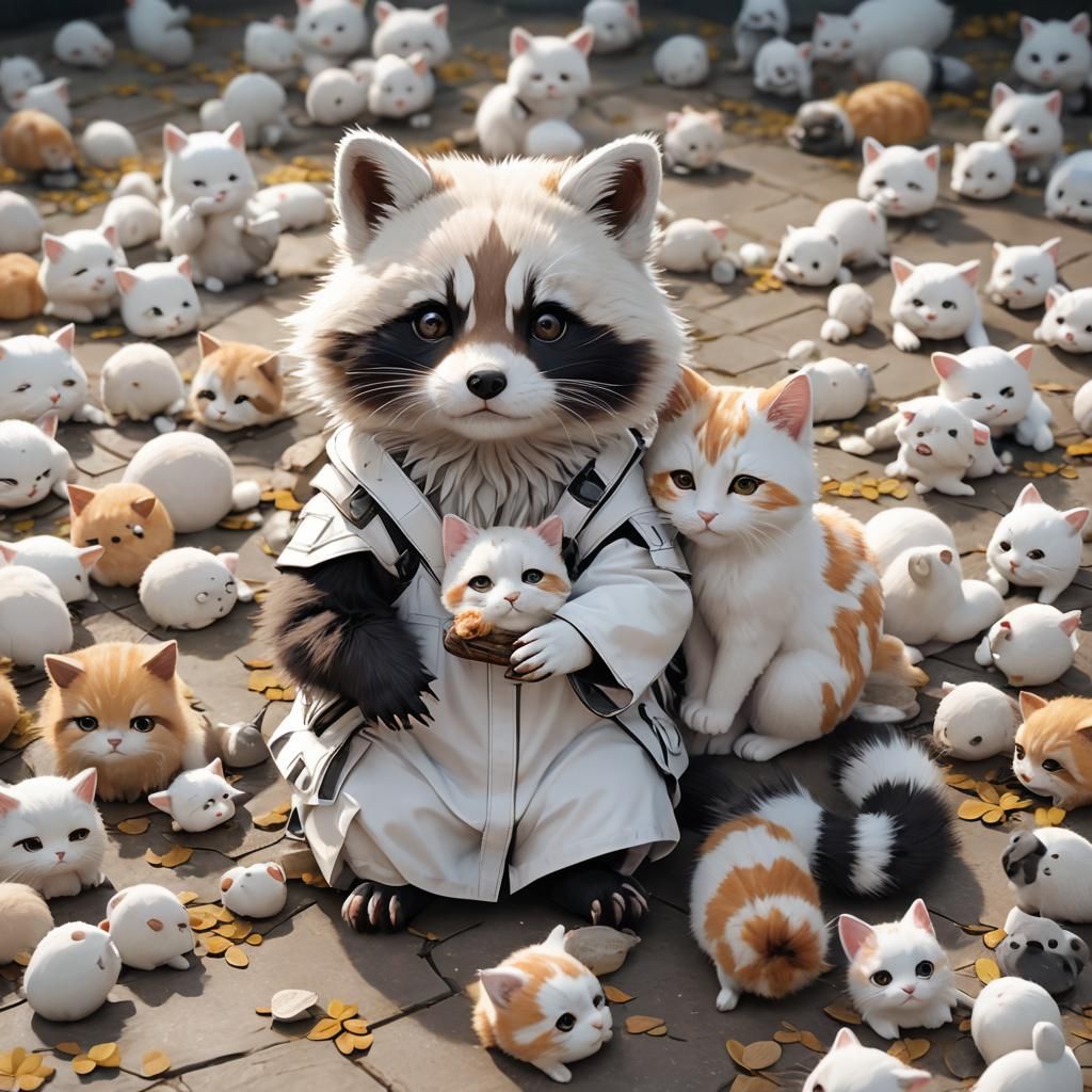 Albino Racoon and Calico Kitty in 3D Anime Art