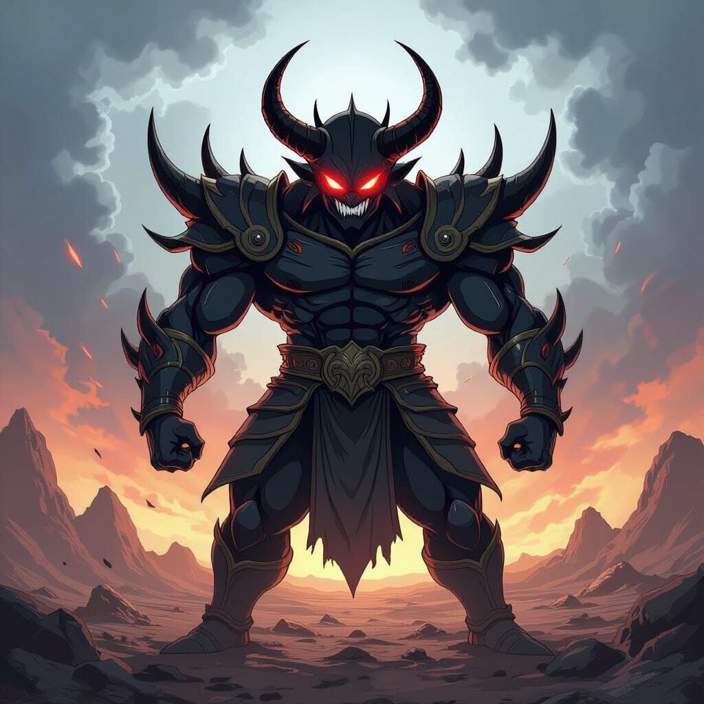 Fearsome Demon King Villain in Epic Anime Concept Art Style