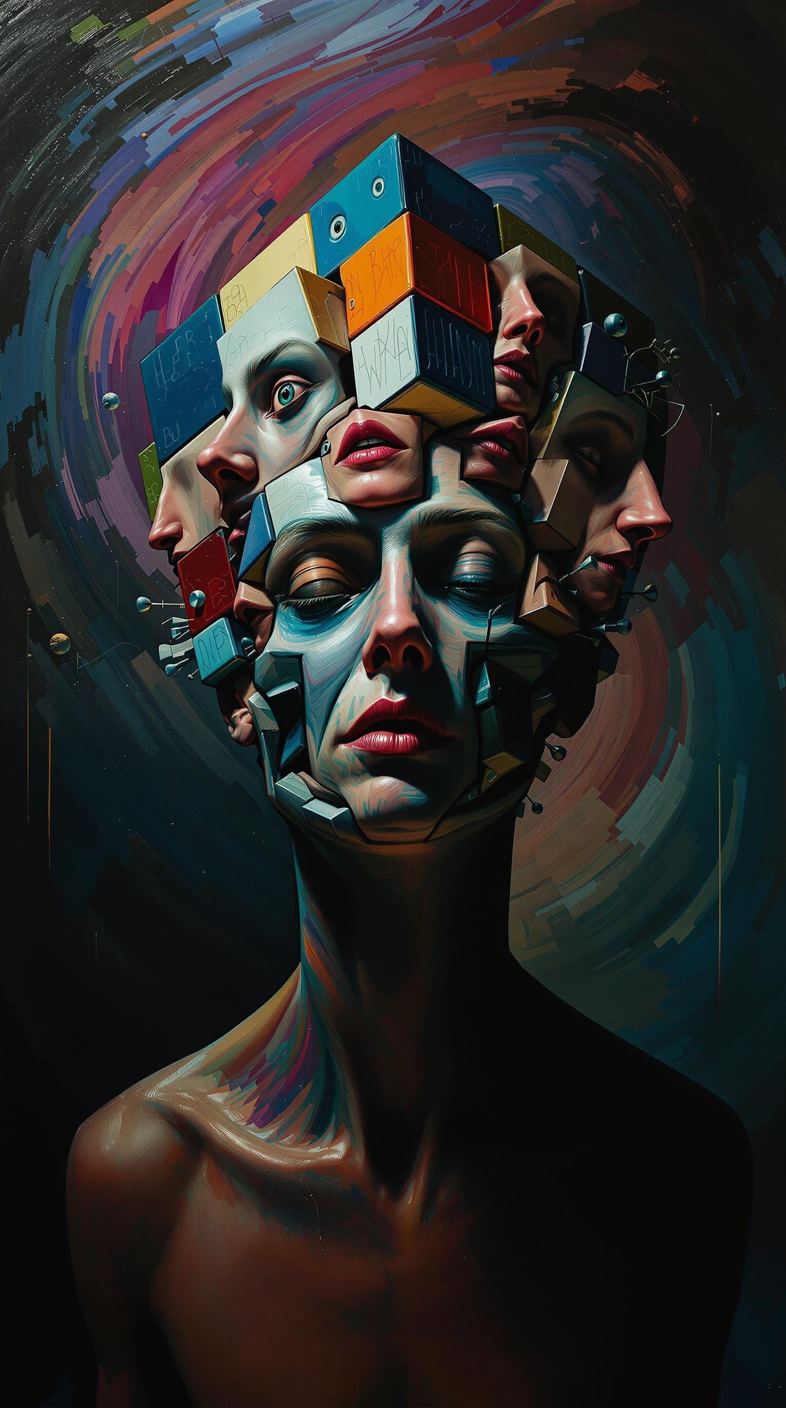 <lora:Abstract Reality:1.0> Surreal portrait in the style of Francis Bacon, depicting <lora:hyperkraximalismus:1.0> a he...