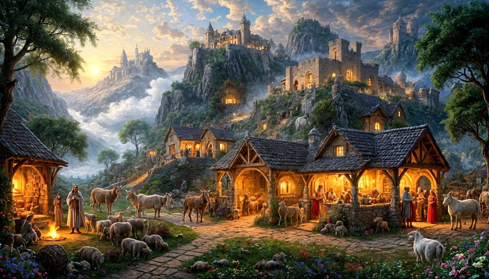 Hyperdetailed Nativity Scene in Ethereal Fantasy Style