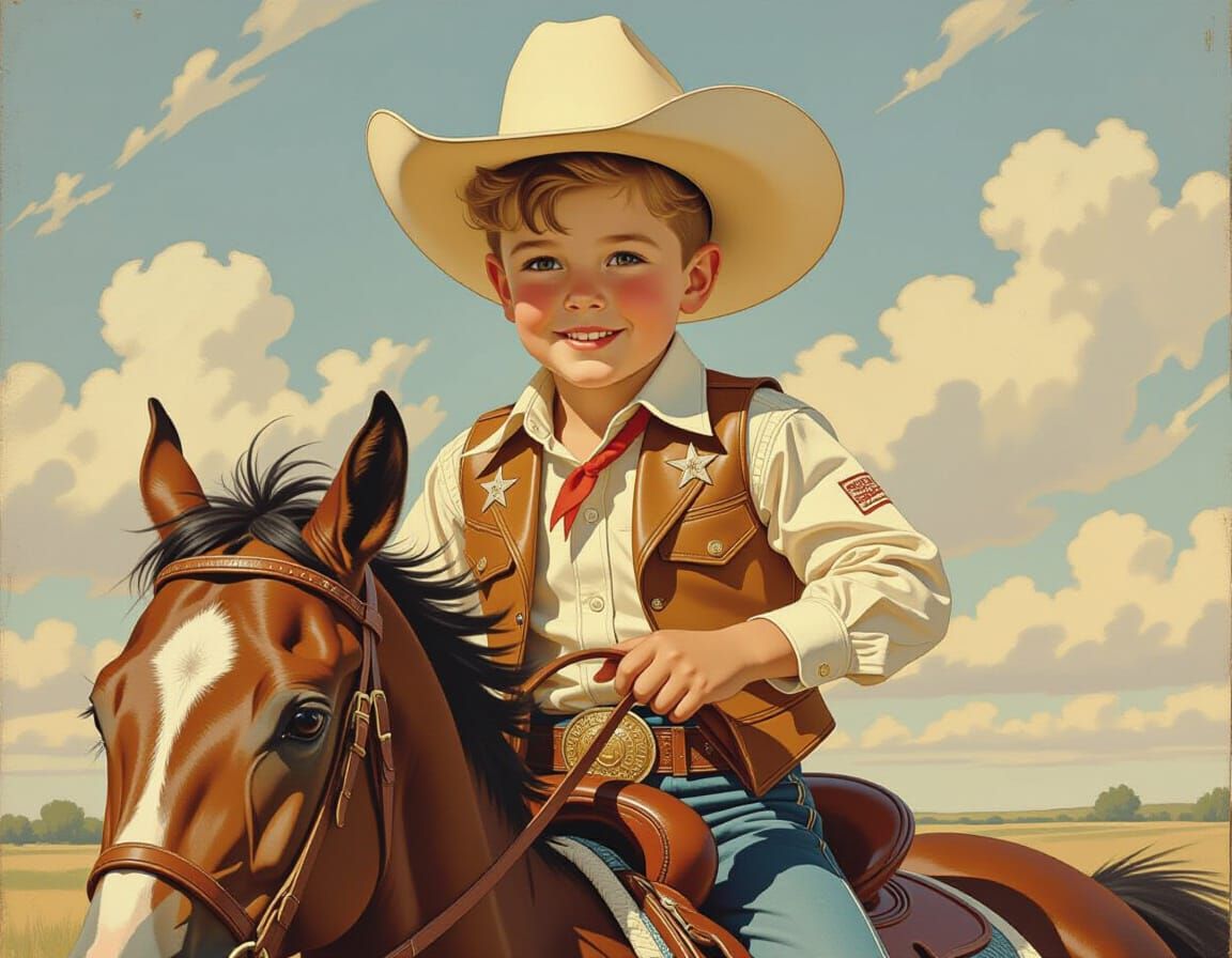 Boy Races on Horseback in Vintage Illustration Style