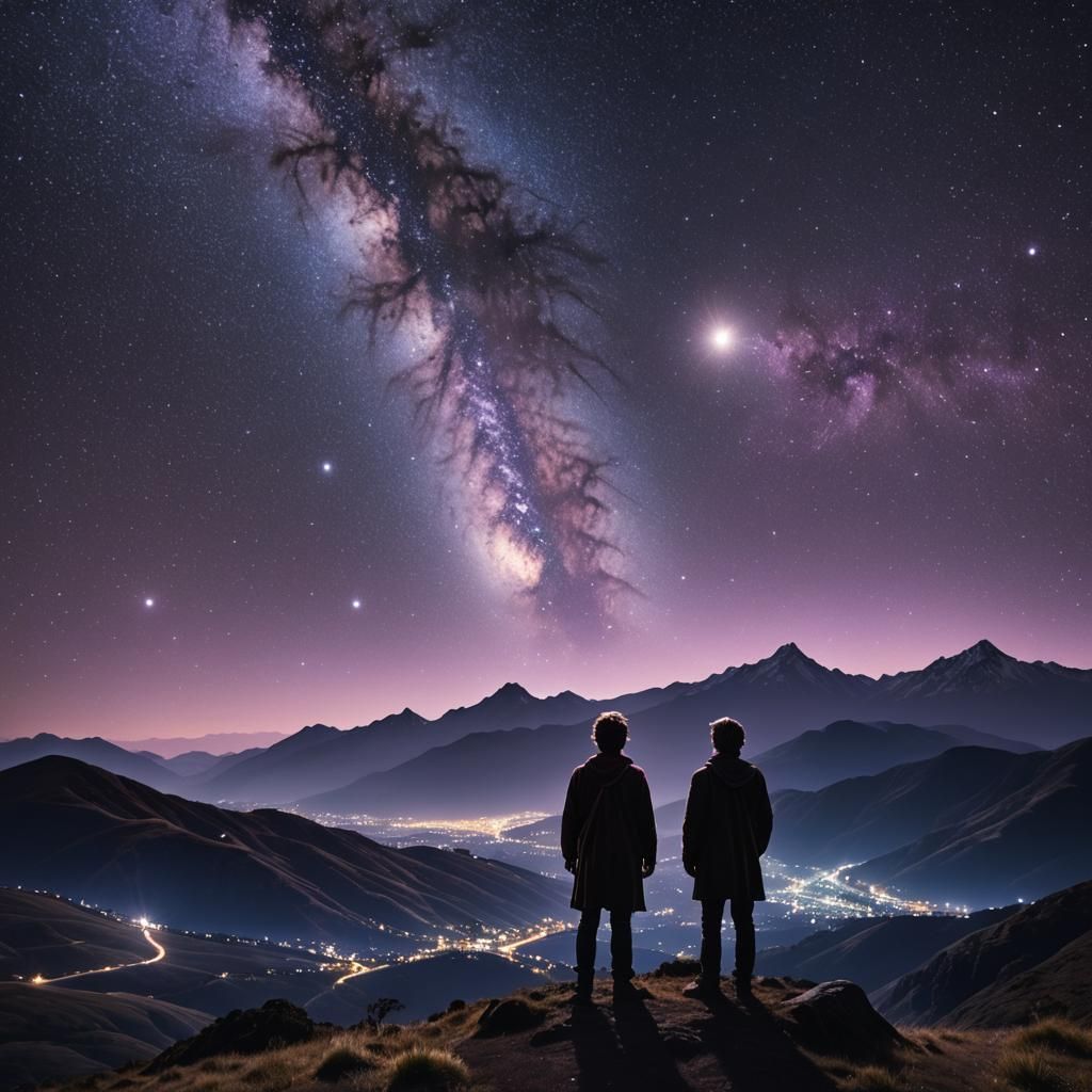 Starry Night Astro-Landscape with Figure in Romantic Style