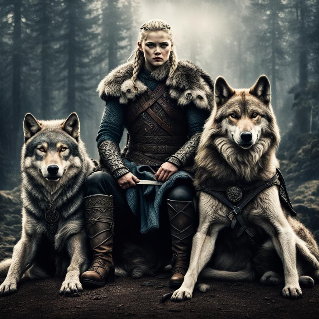 Ragnar and Lagertha with Wolves in HDR