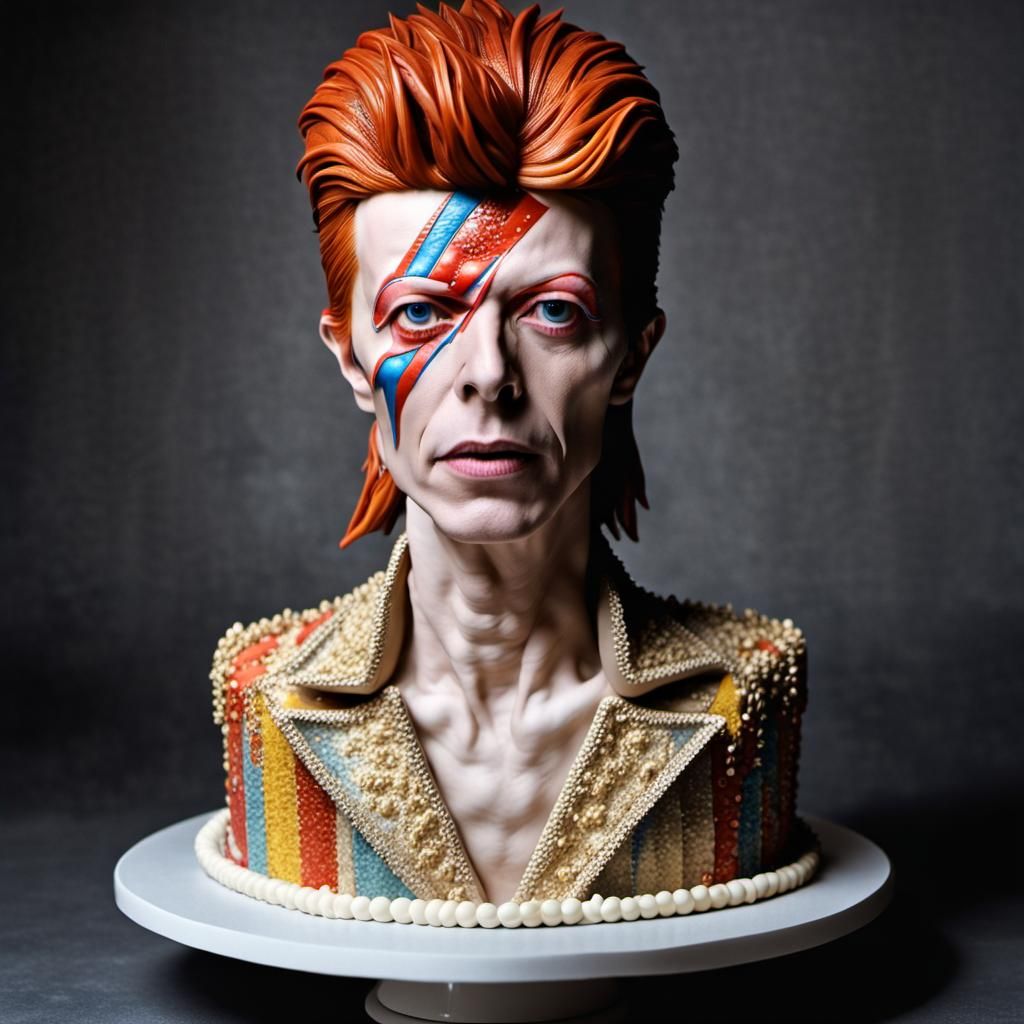 Hyperrealistic Ziggy Stardust Birthday Cake Sculpture