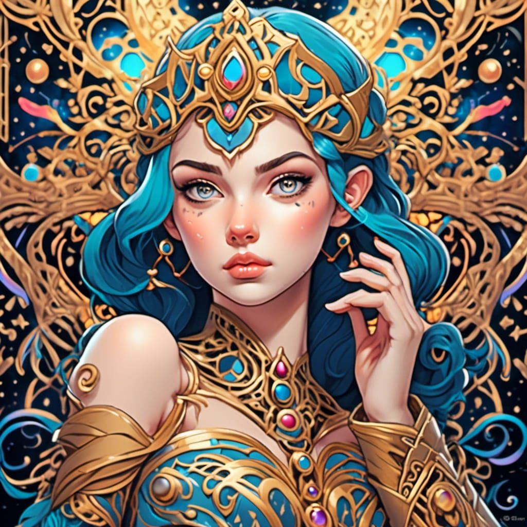 Luminous Linework Portrait of Alluring Young Woman