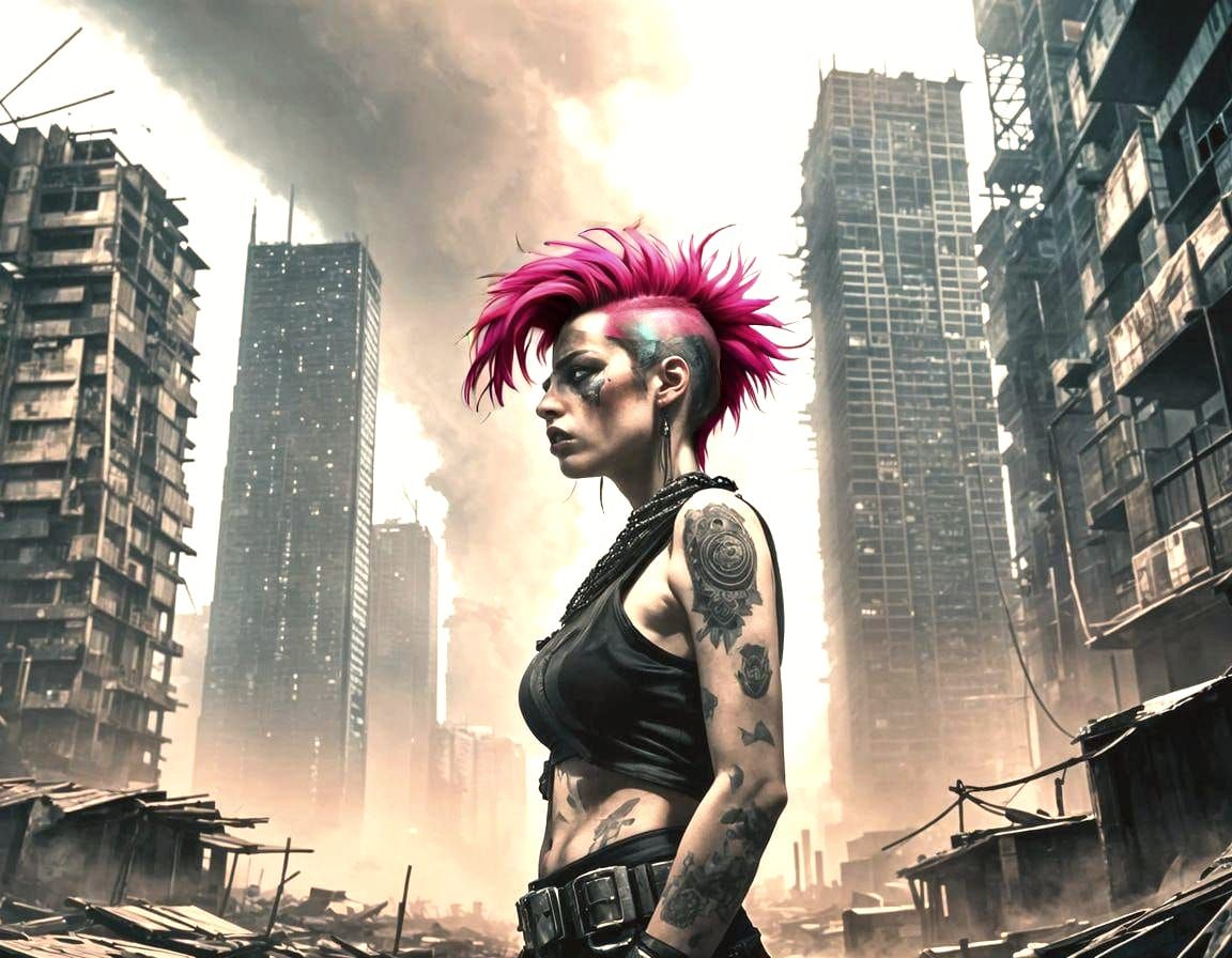 Cyberpunk Punk Woman in Dystopian City