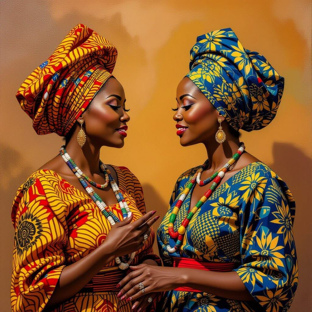 Elegant African Women Gossiping in Contemporary African Art ...