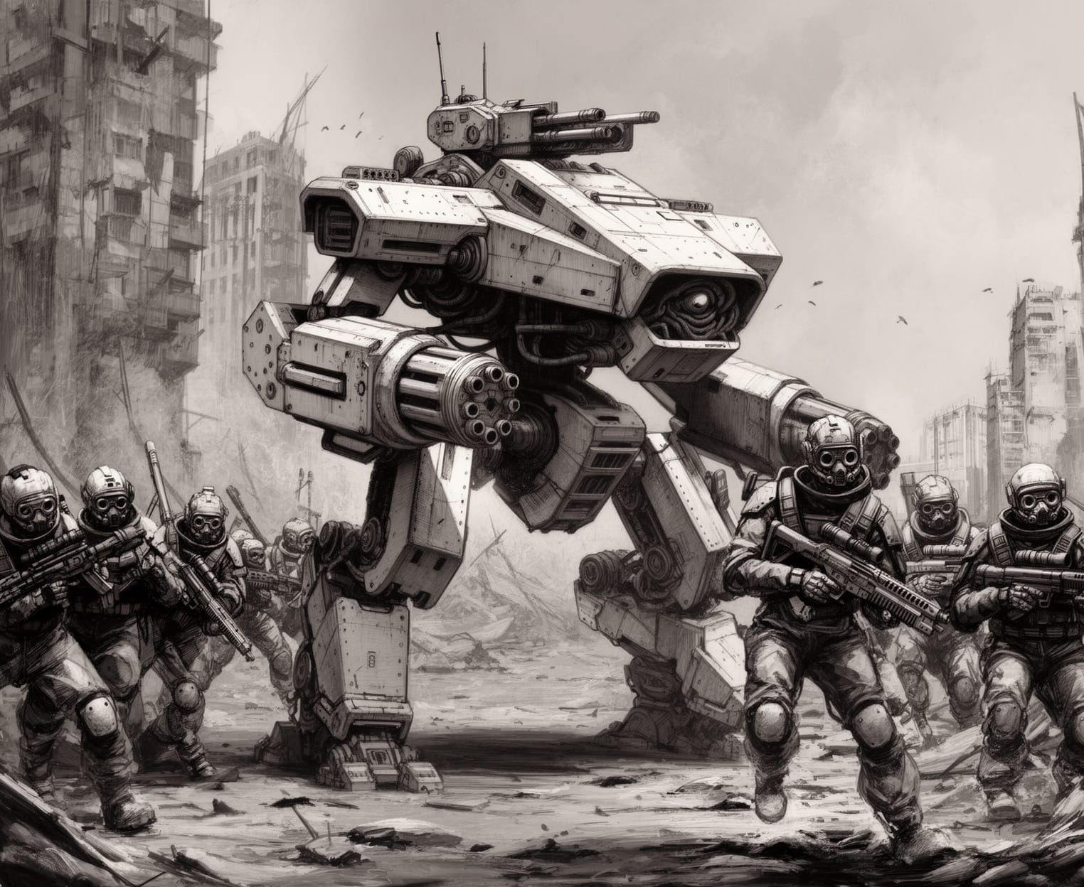 Armed Robotic Walker & Infantry Squad