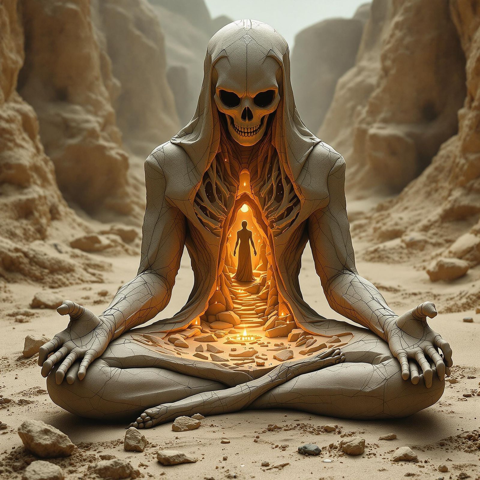 Forgotten Ascendant Construct Meditates in Ancient Desert Ru...
