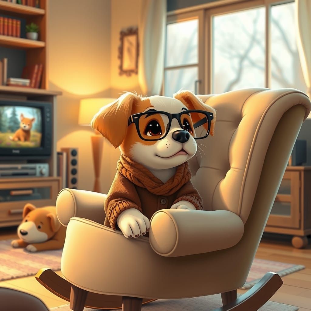 Cute Puppy Reading in Cozy Living Room