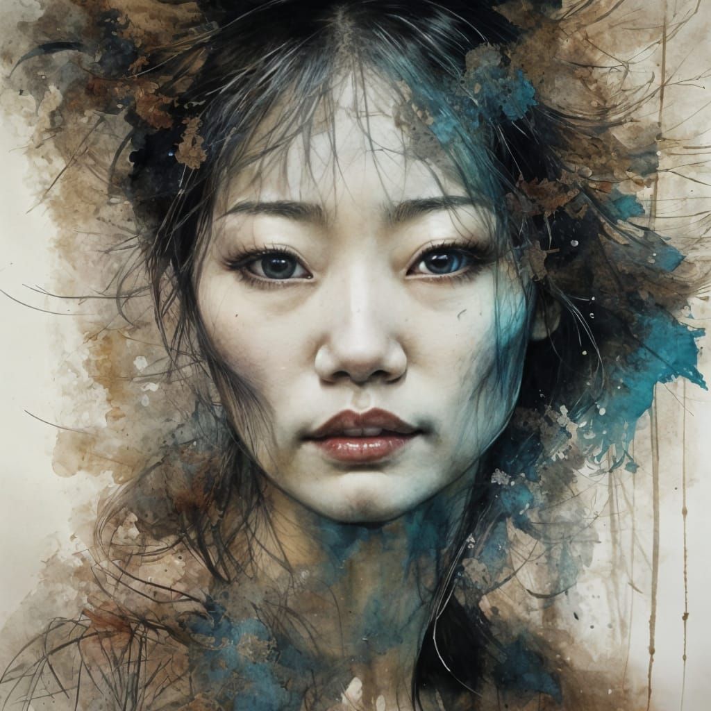 Beautiful Japanese Woman in Ink Art Style