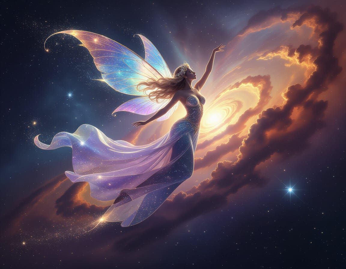 Celestial Elf Queen Nebula in Hyperrealistic Style