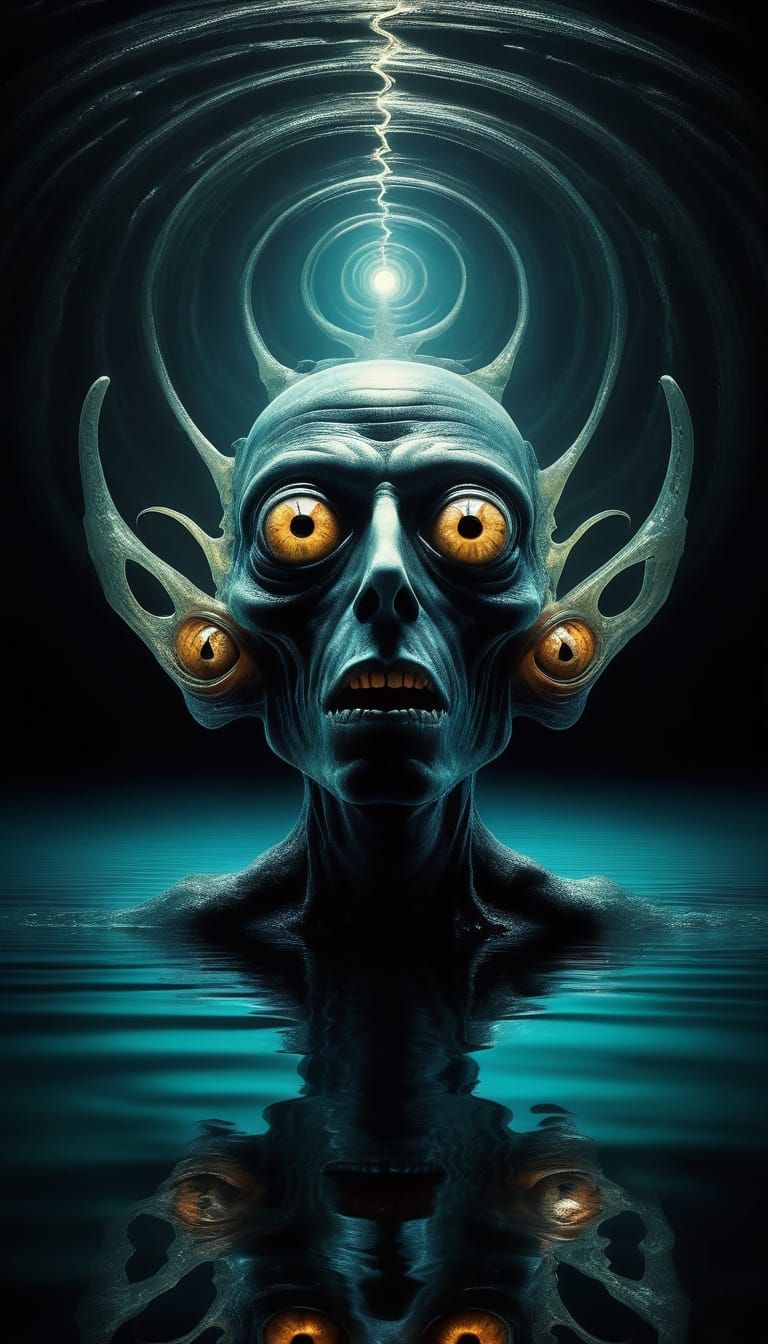 Surreal, Alien Creature Emerges from Vortex in Dreamlike Mac...