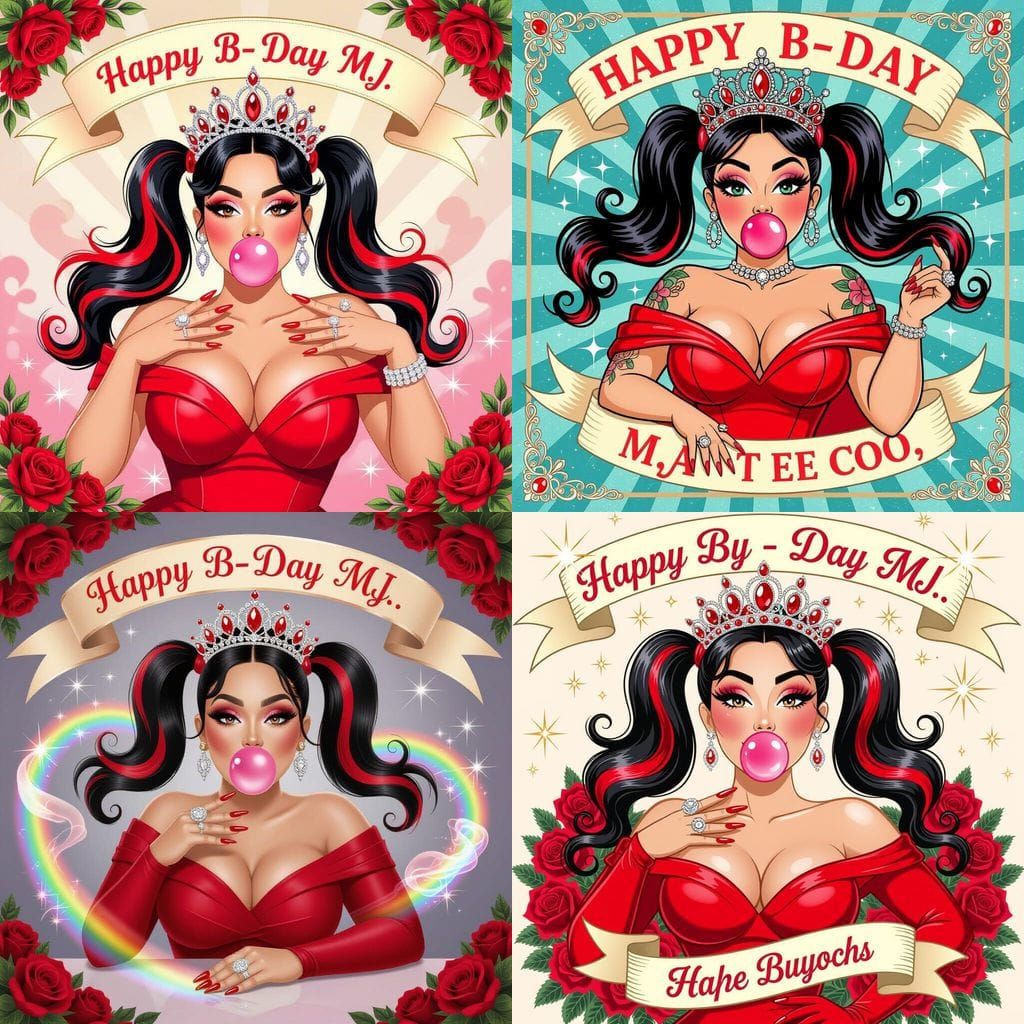 Pin-Up Latina Woman Blowing Bubble Gum with Diamond Ring