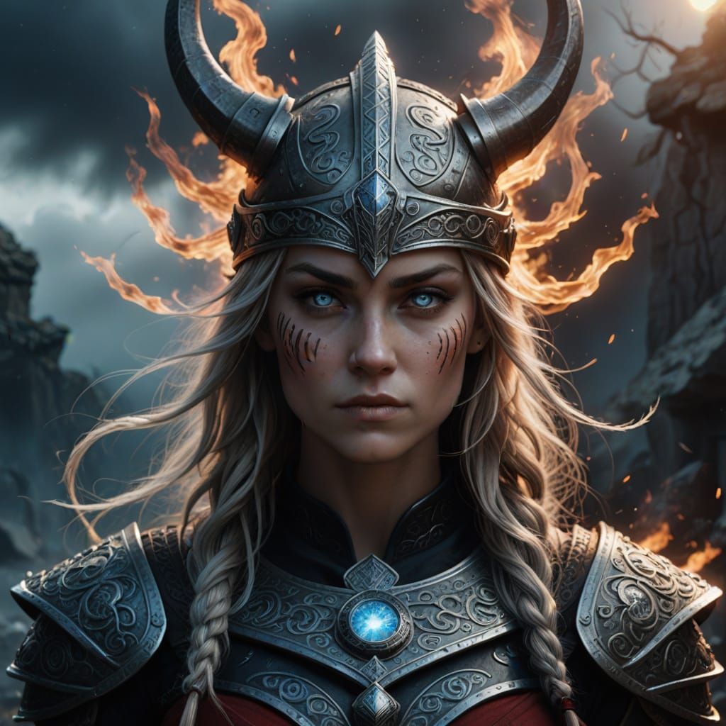 Ethereal Viking Queen with Phoenix Tattoo and Power Aura