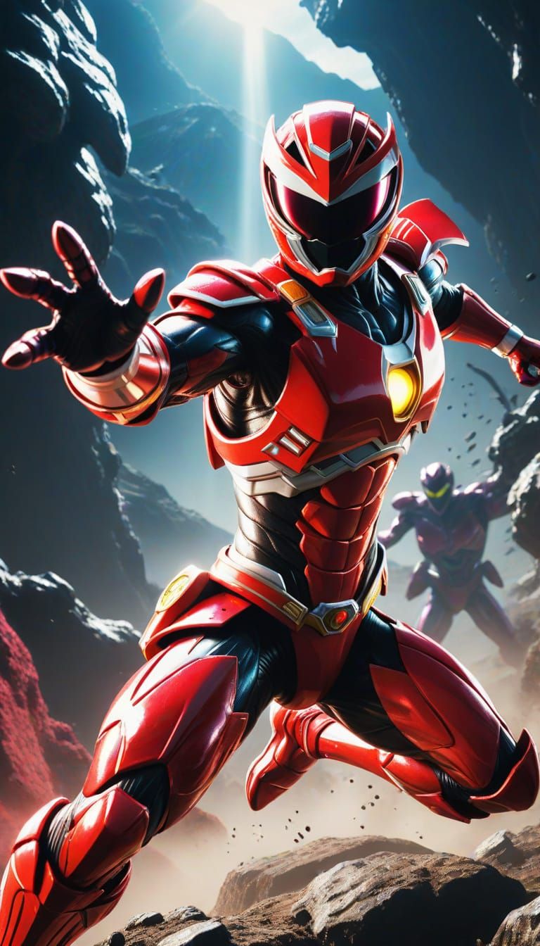 Red Ranger Leaps into Action: Sci-Fi Illustration