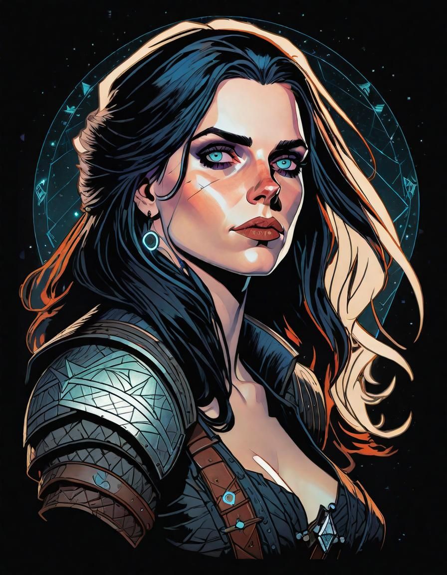 Yennefer in Dark Anime Style Ink Drawing