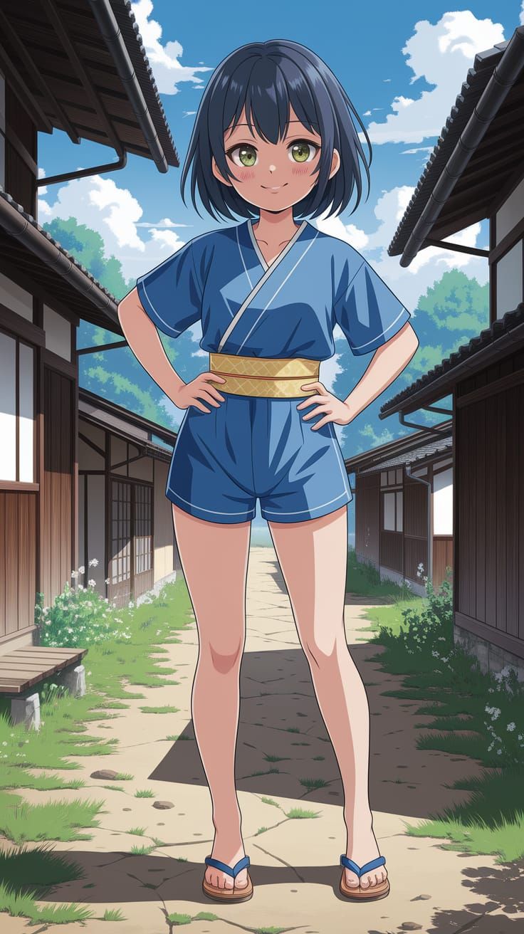 Hyper Realistic Tomboy in Summer Village, Anime Style