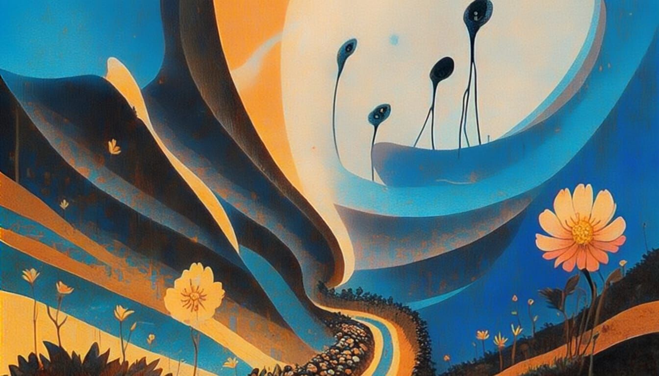 Eerie Glowing Creatures Dance in Mystical Landscape