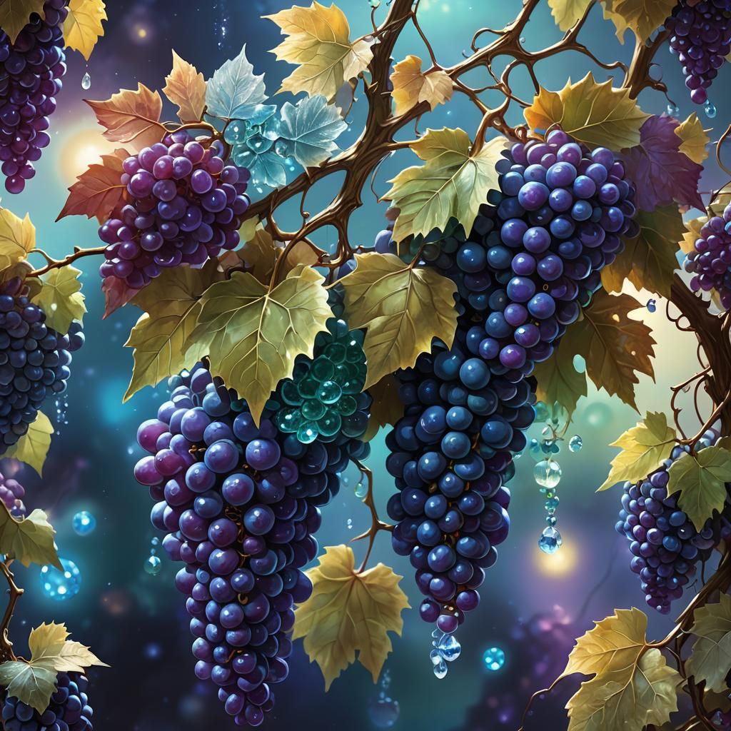 Fantastical Crystal Grapes in an Art Nouveau Style