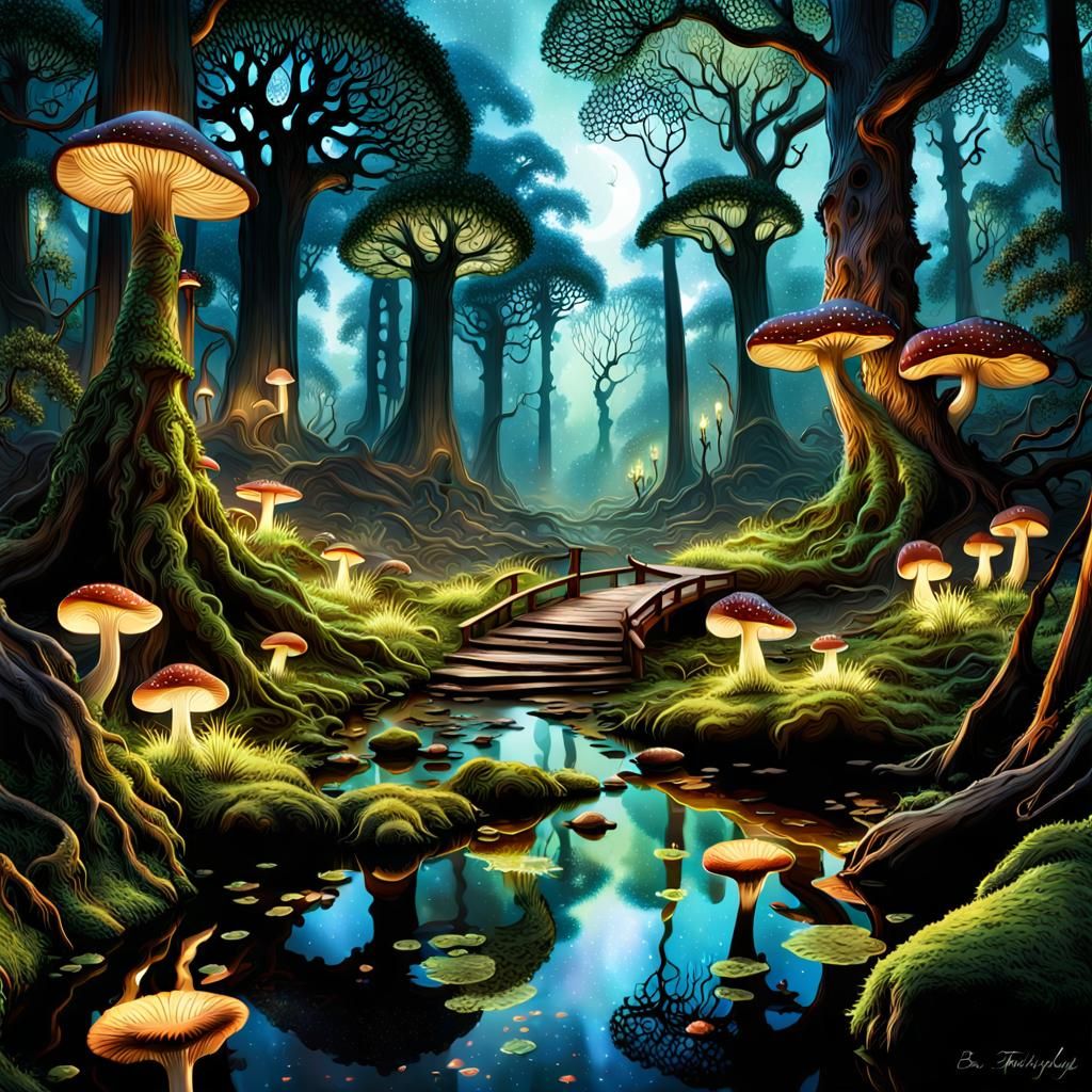 Luminescent Woodland Grove in Hyperrealism