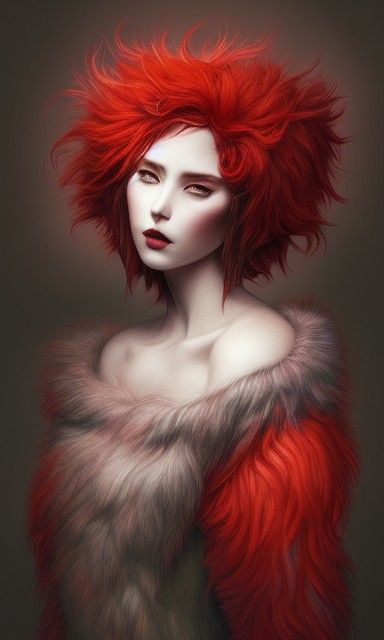Beautiful Androgynous Figure in Fluffy Red Dress