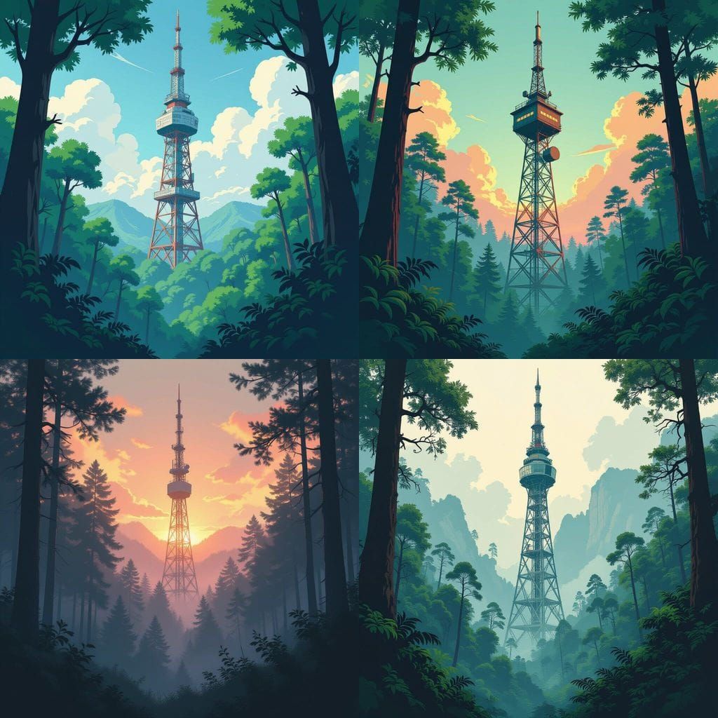 Radio Tower in Forest Landscape
