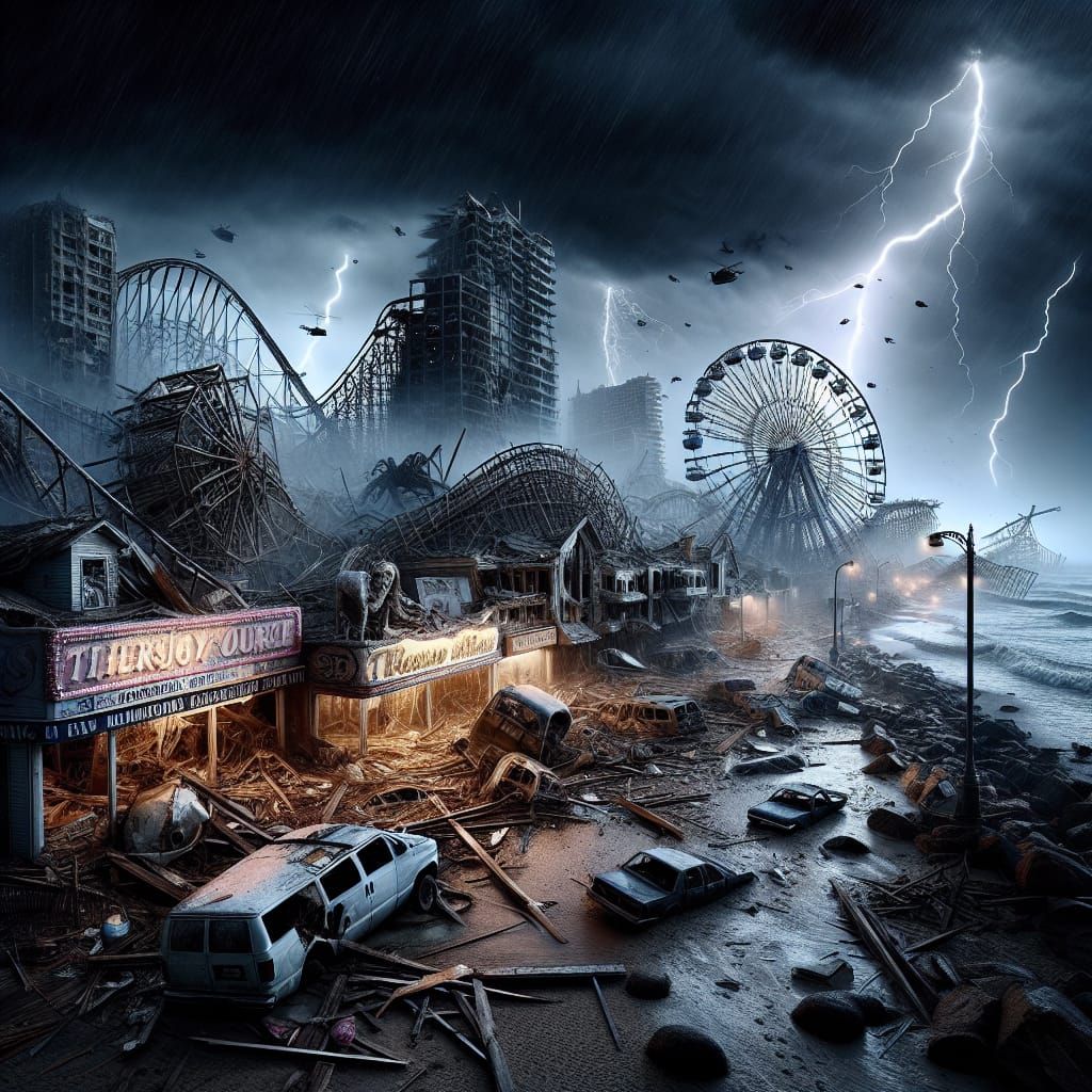Surreal Nighttime Disaster on Abandoned Jersey Shore