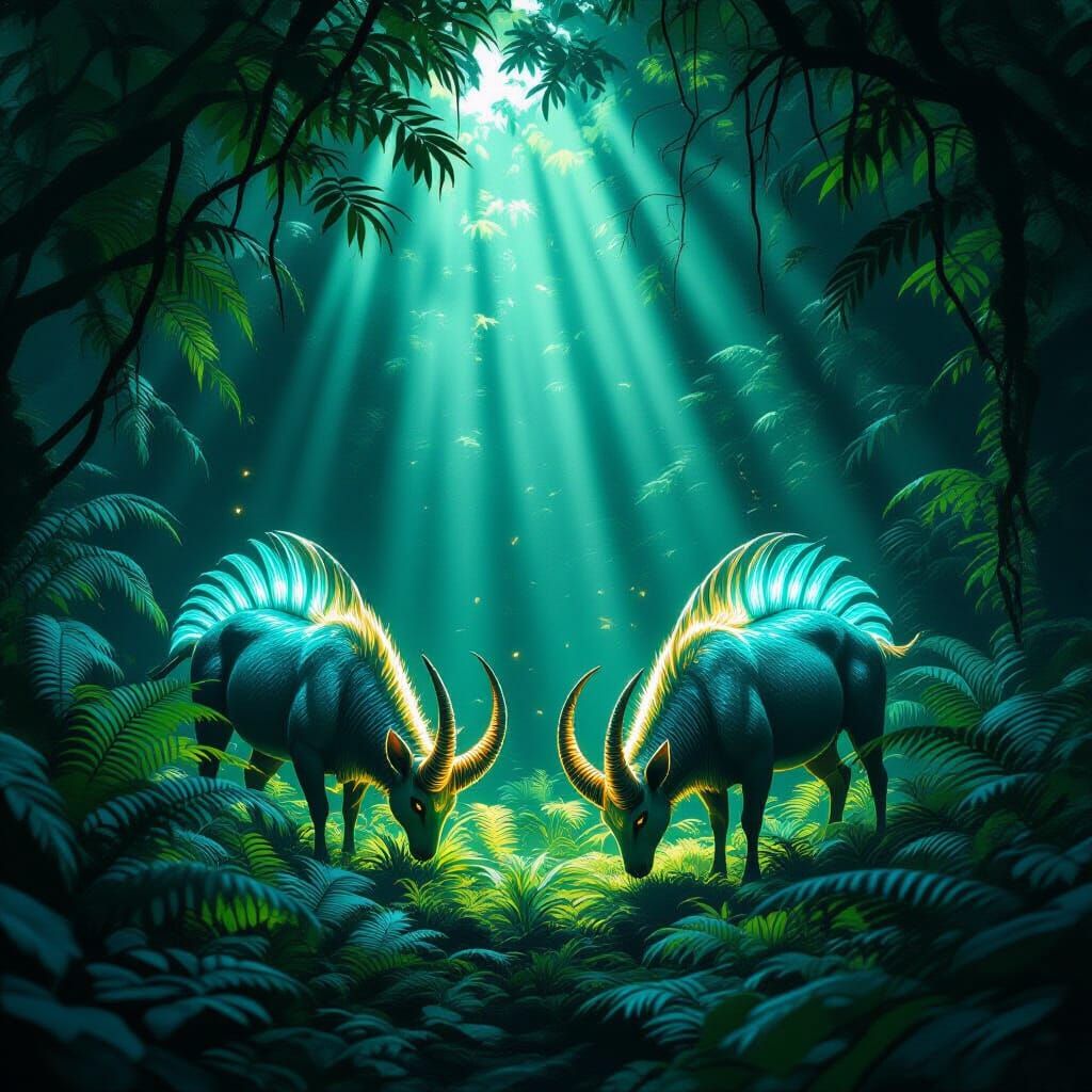 Jungle Creatures Illuminated by Flashlight in Cinematic Styl...