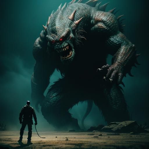 Monster Emerges from Movie Screen: Cinematic Film Still