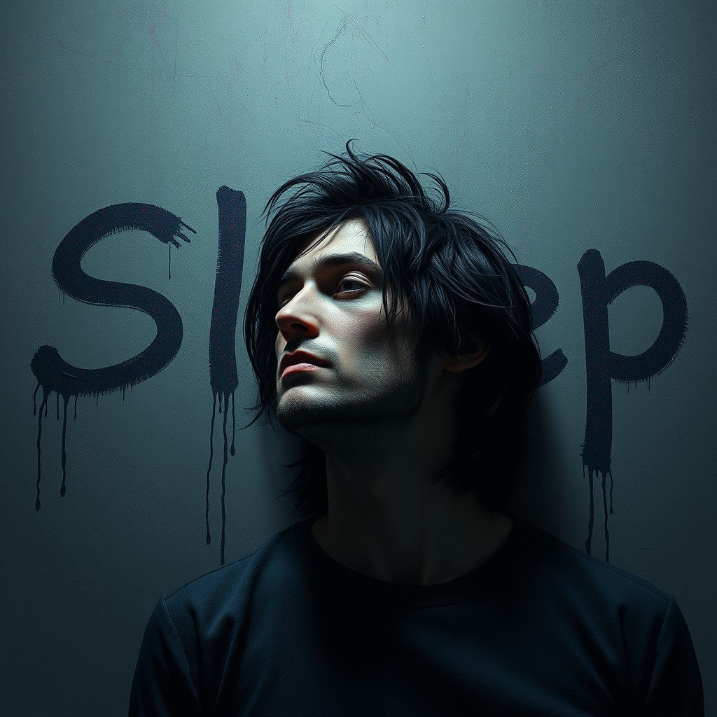 Sleepless Man with Scratched Word Artstation Concept