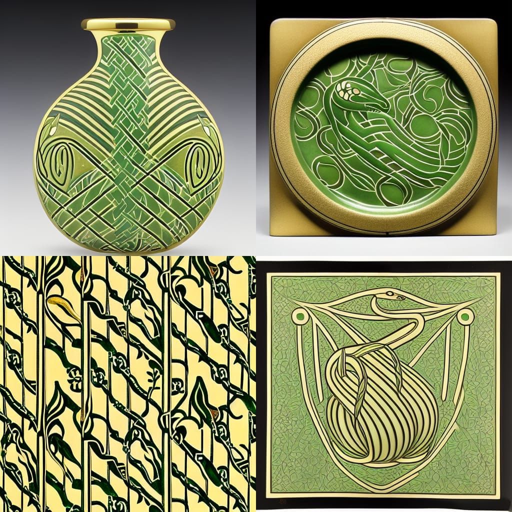 Serpent in Grass: Glasgow School Arts & Crafts Pattern