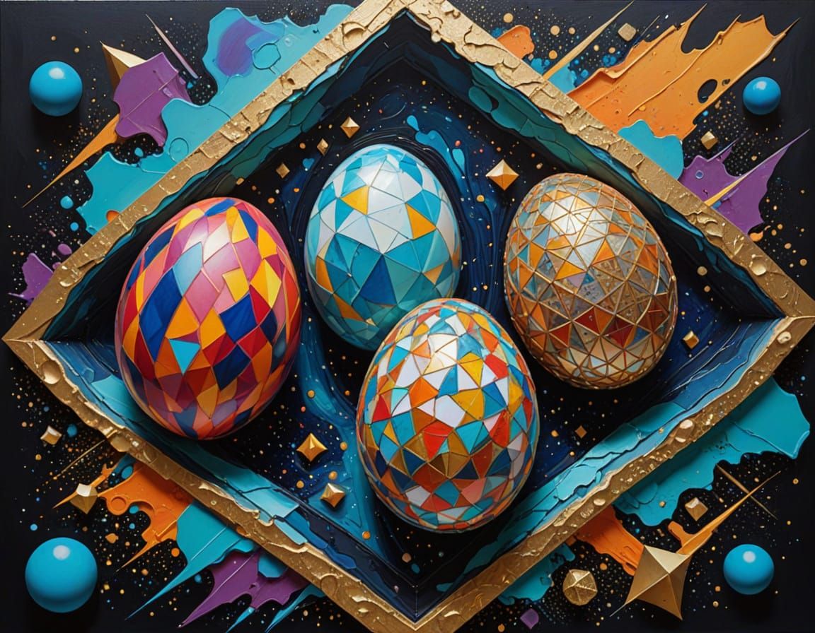 Surreal Geometric Eggs in Cosmic Abstraction