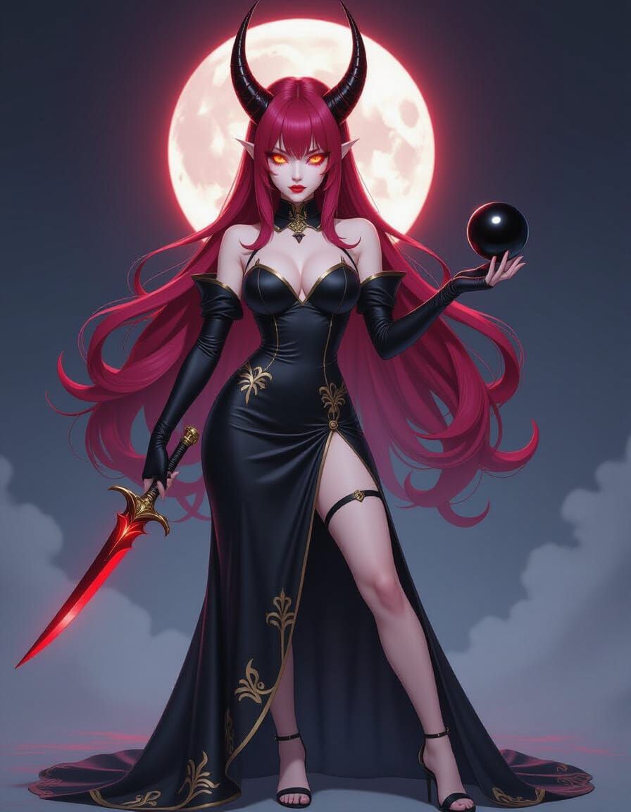 Striking Crimson-Haired Woman in Anime-Inspired Fantasy Art