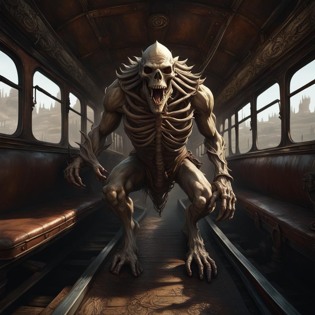 Ogre Skeleton Dragon Shark Robbery: Dark Fantasy Art