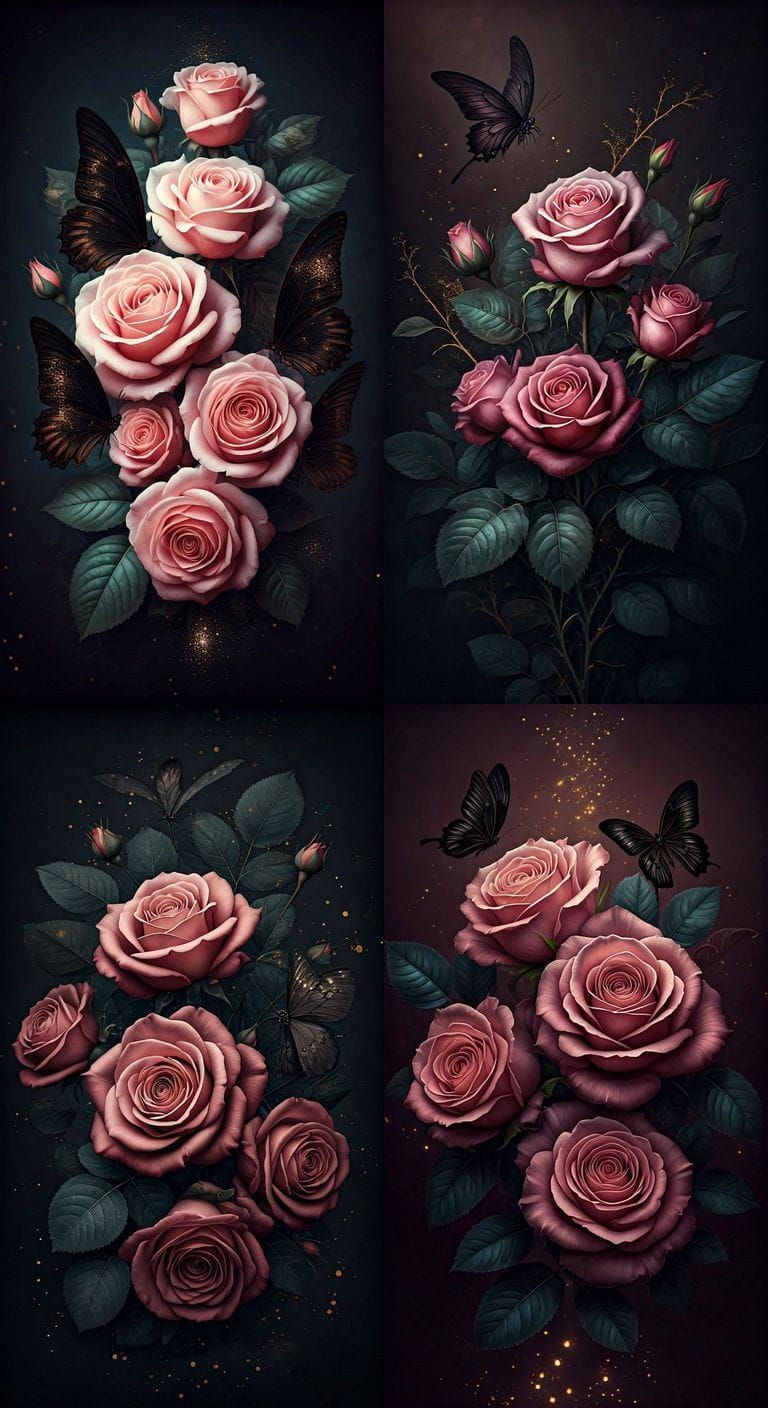 Sinister Roses with Butterflies and Gold Sparkles