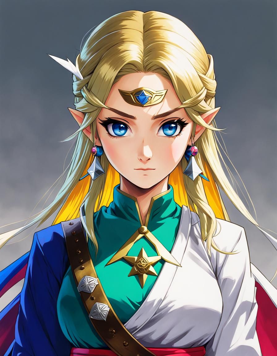 Ninja Princess Zelda: Anime-Style Digital Illustration
