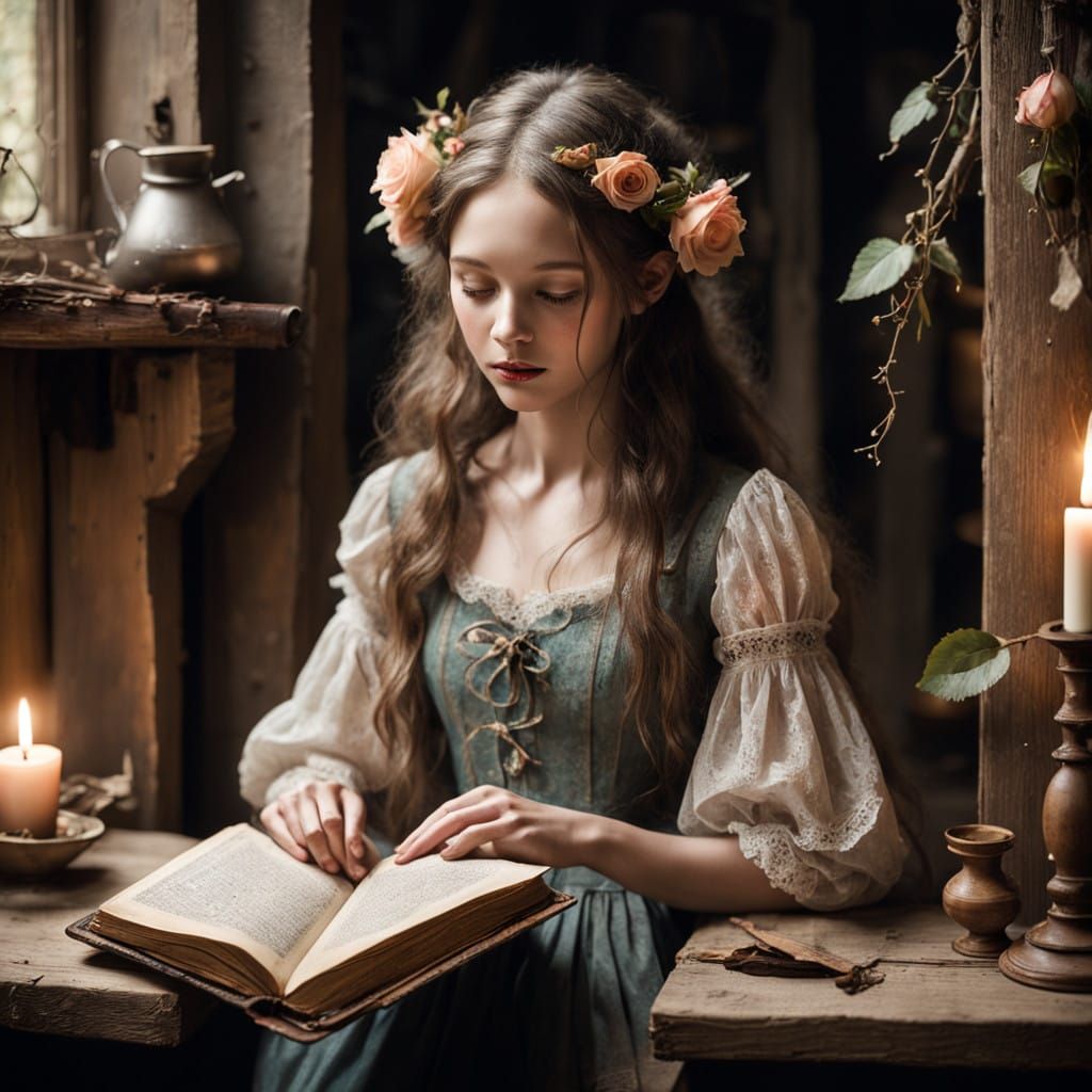 Whimsical Woman Lost in Thought by Candlelight