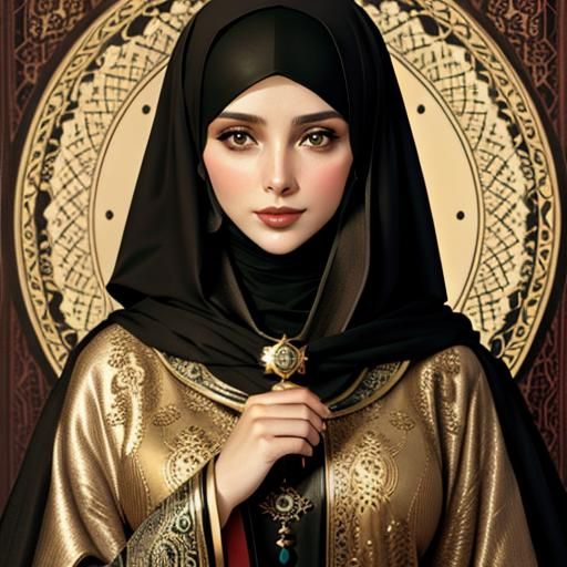 German Hijabi Portrait with Ornamental Background