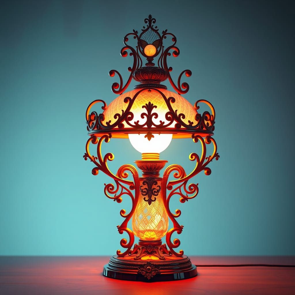 Ornate Bauhaus Table Lamp in Retrofuturist Style