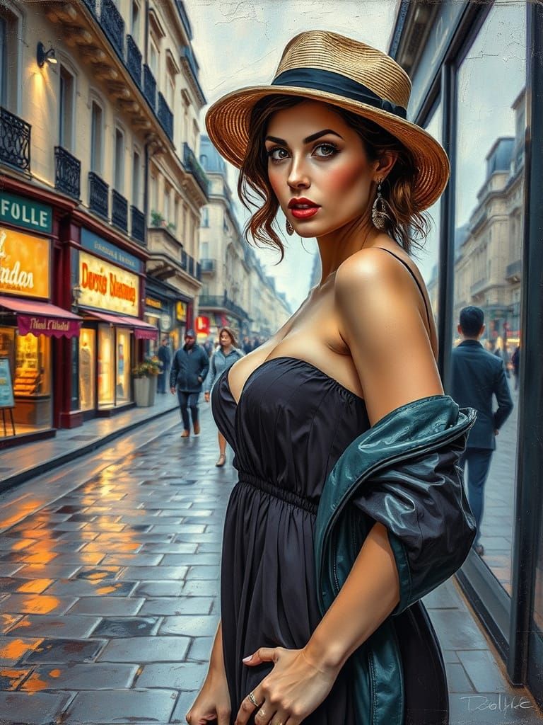 Paris Street Scene in Encaustic Impressionist Style