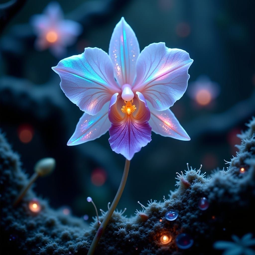 Ethereal Rainbow Orchid in Fantasy Forest