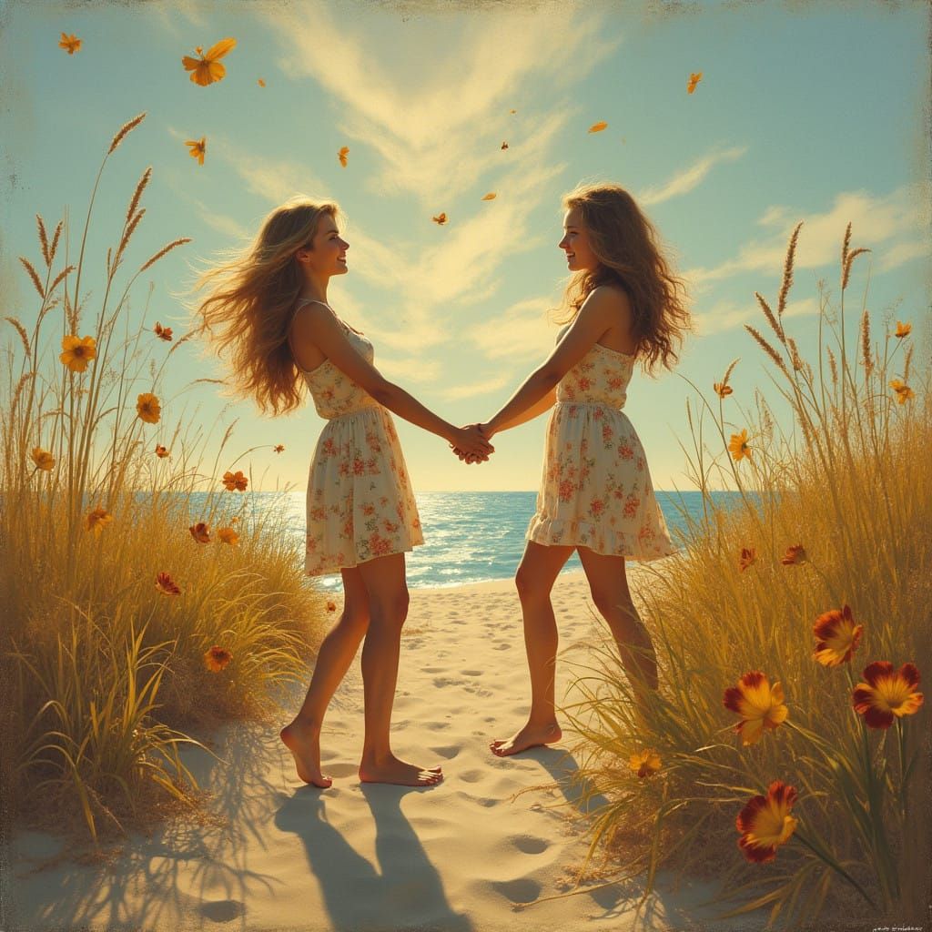 Sisters Embracing Youth in Vibrant Hues, Celebrating Life's....