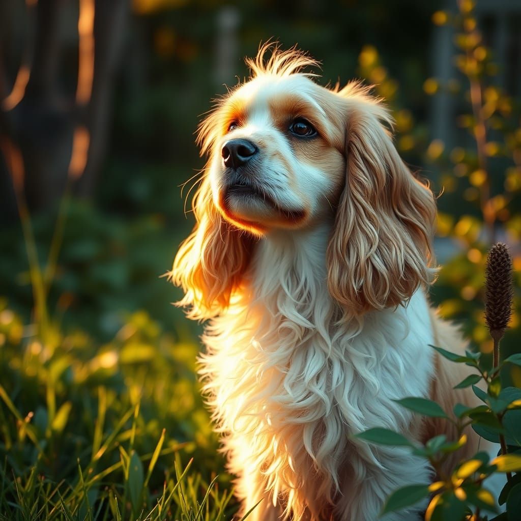 Serene Cocker Spaniel Basks in Golden Radiance