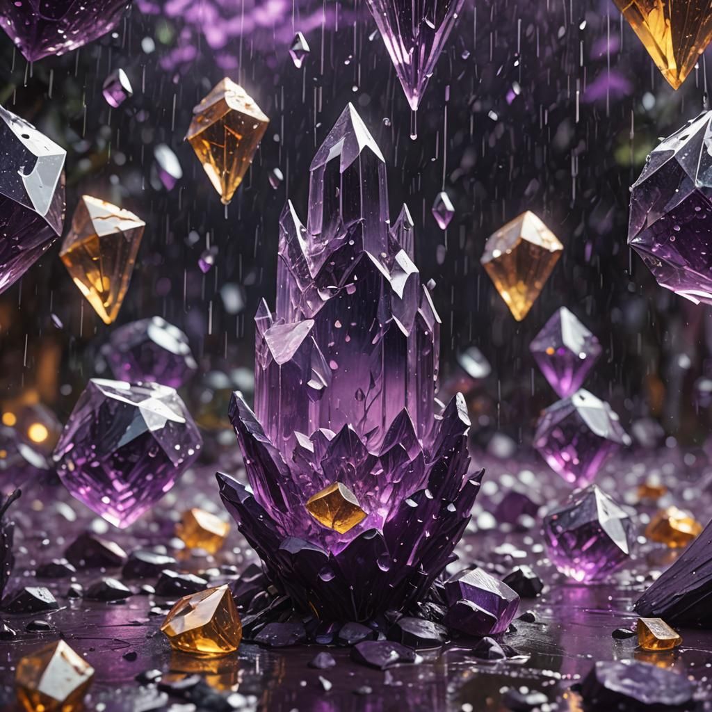 Raining on Purple Amethyst Crystal: Detailed Matte Painting