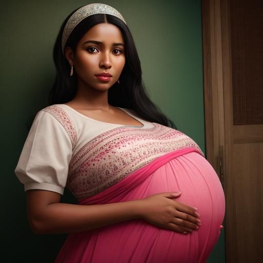 Hyperrealistic Portrait of a Pregnant Woman with Birth Worke...