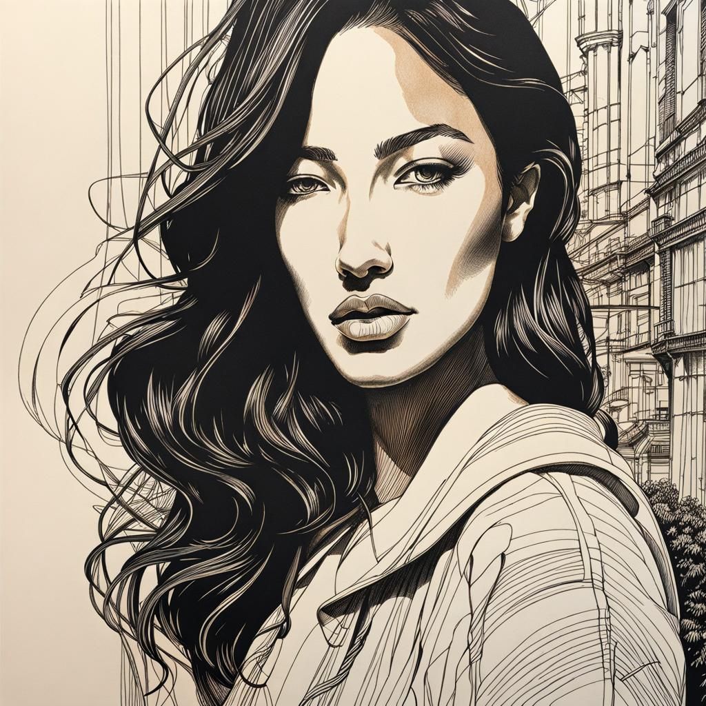 Detailed Ink Sketch Self-Portrait with Crosshatching