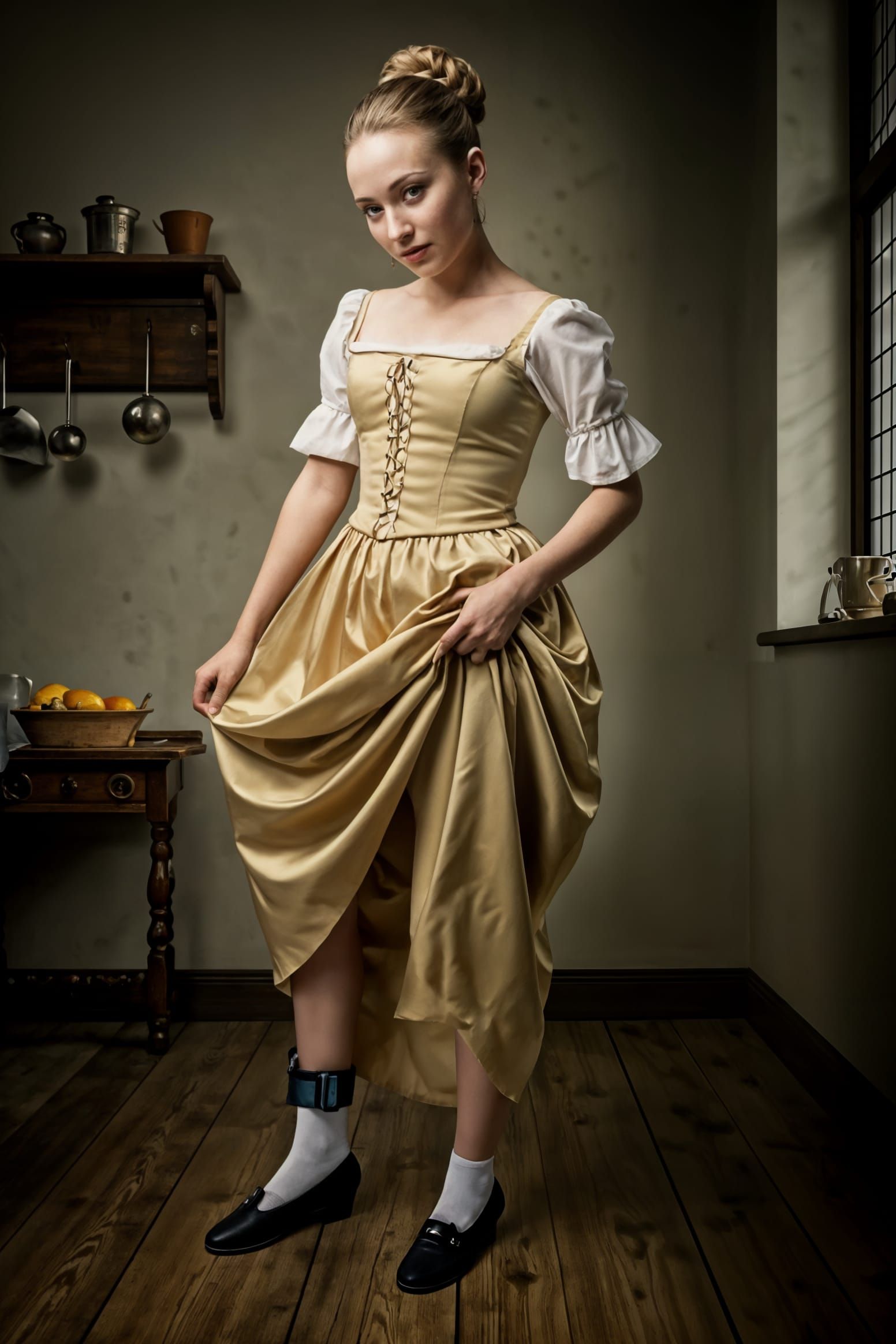 Young Woman Reveals Ankle Monitor in 17th Century Kitchen, i...