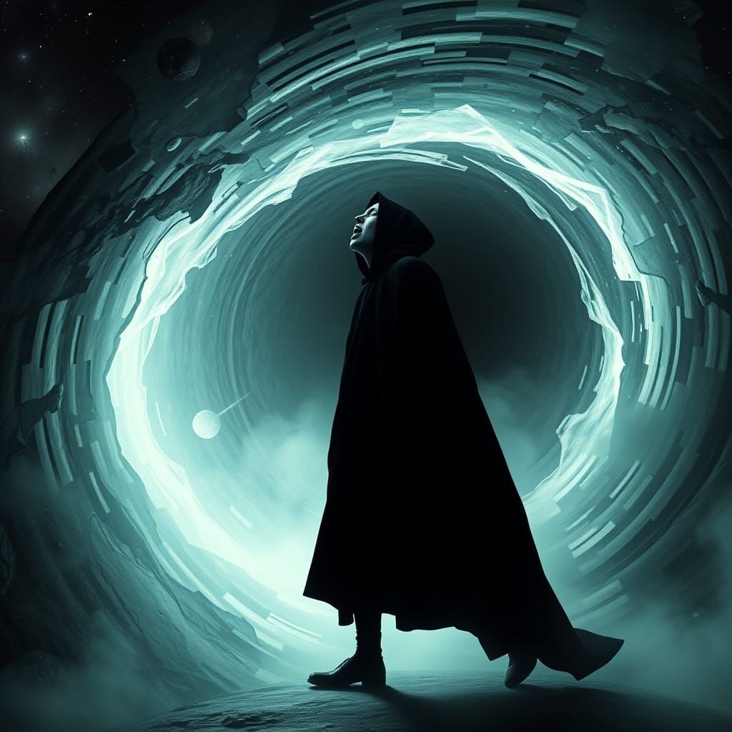 Surreal Figure Screaming in Distorted Space-Time