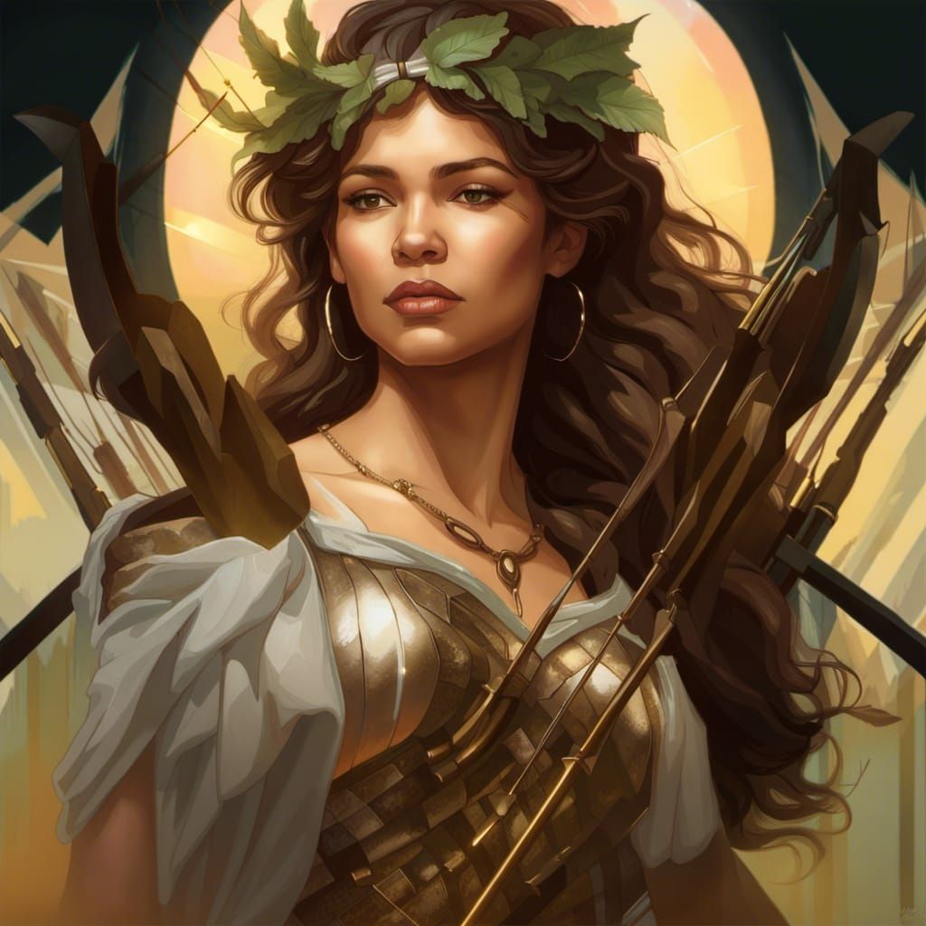 Artemis as Pre-Raphaelite Goddess: Detailed Portrait